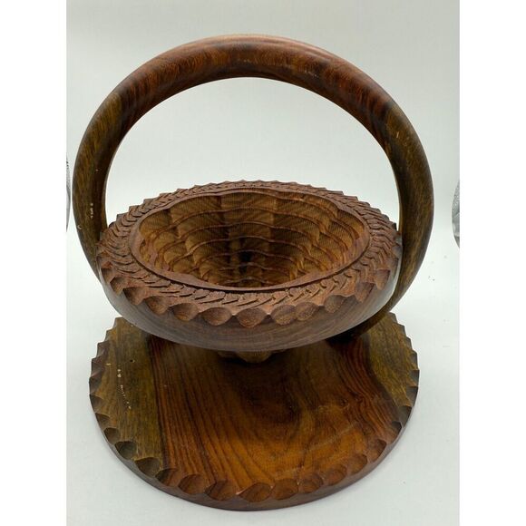 Handcarved wooden collapsing basket fruit basket - Picture 6 of 7